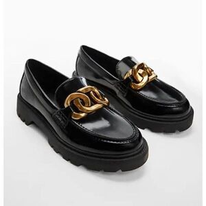 Mango Platforn Black Chain Loafers sz 41